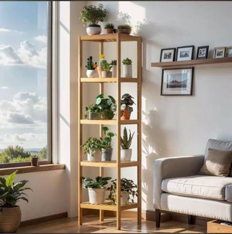 Étagère porte-plantes en bois à plusieurs niveaux