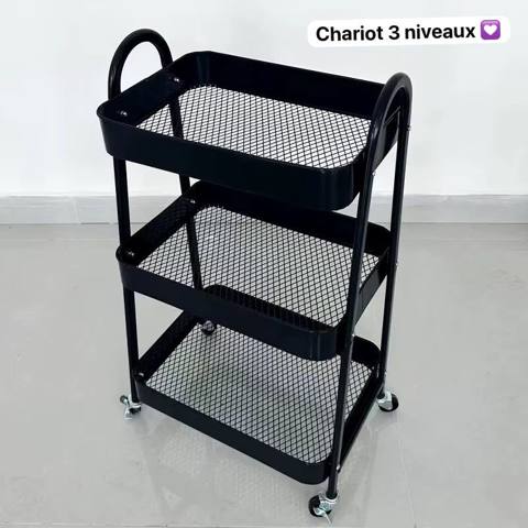 Chariot de rangement en métal à 3 niveaux avec roulettes — photo 3