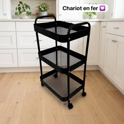 Chariot de rangement en métal à 3 niveaux avec roulettes — photo 2